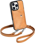 LUCKYCOIN Crossbody Wallet Phone Case for iPhone 16 Pro,100% Genuine Leather Wallet Phone Case with Expandable Flip Card Holder,Phone Purse for Women with Adjustable Removable Strap - Brown