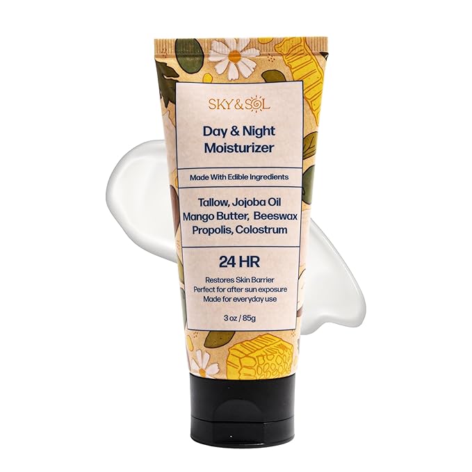 Sky and Sol Everything Cream | 100% Grass Fed Beef Tallow Moisturizer for Face and Body | Day & Night Skincare | Safe Natural Edible-Grade Ingredients | After-Sun Care | All Skin Types | 3 oz