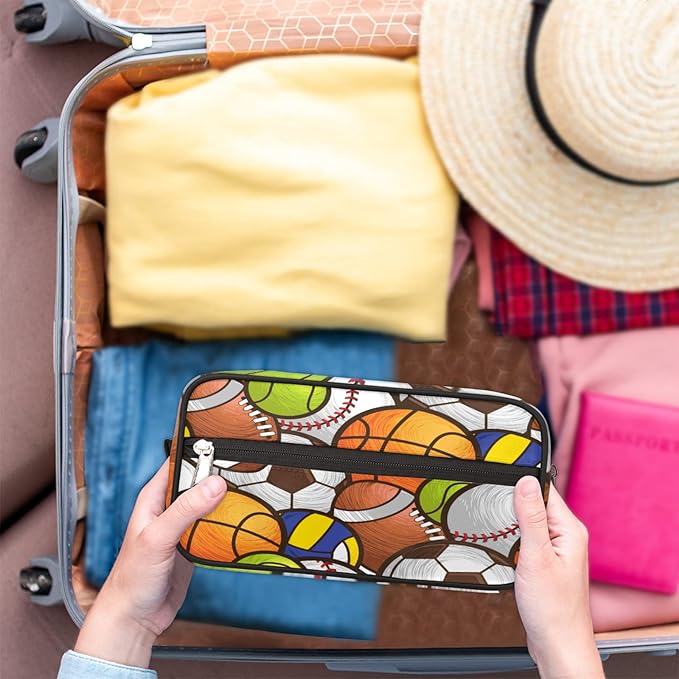 Sport Baseball Portable Travel Toiletry Bag, Volleyball Soccer Ball Cosmetic Organizer Makeup Bag Shower Shaving Bag for Men Women
