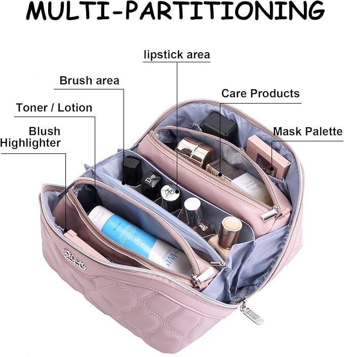 BOYATU Travel Makeup Bags for Women Cosmetic Bag: Puffy Make up Bags Set of 3 - Vegan Leather Makeup Organizer - Waterproof Large Toiletry Bag with Compartments - Travel Essentials (H-3-Pink)