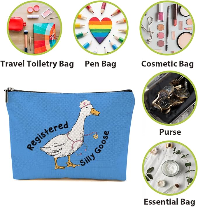 Nurse Practitioner Gifts Makeup Bag, Nurse Accessories Funny Goose Cosmetic Bag, Travel Organizer Zipper Pouch Thank You Nurses Week Gifts for Women Registered Nurses Coworker, Blue
