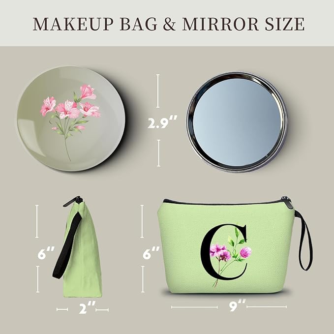 Birthday Thank You Appreciation Monogrammed Gifts for Mom Aunt Teacher Sister Friend Coworkers Bride Bridesmaid Makeup Cosmetic Bag with Mirror Mothers Day Christmas Graduation C
