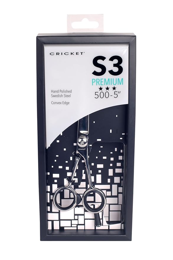 Cricket S3 Premium Series 500 Professional Hair Cutting Shears - High-Performance Swedish Steel, Convex Edge Blades, Adjustable Tension Knob - Durable, Precision Styling Scissors – 5 Inch