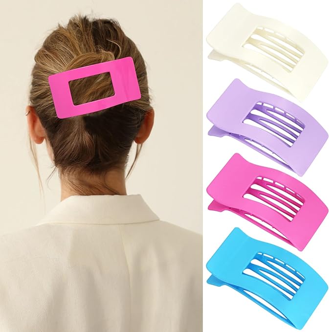 Velscrun Flat Hair Clips for Women Girls, Pink Lay Flat Claw Clips, Strong Hold Large Side Hair Clip All Hair Types, French Duck Billed Non Slip Grip Daily Styling Hair Jaw Claw Clip