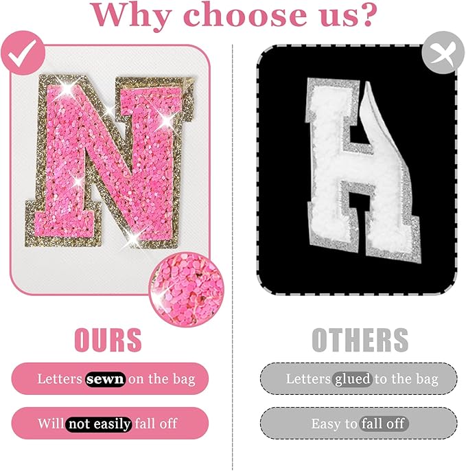 Personalized Initial Letter Makeup Bag, Small Glitter Letter Patch Cosmetic Pouch Zipper, Preppy Makeup Organizer PU Waterproof Travel Toiletry Bag, Monogrammed Birthday Gift for Women Girls
