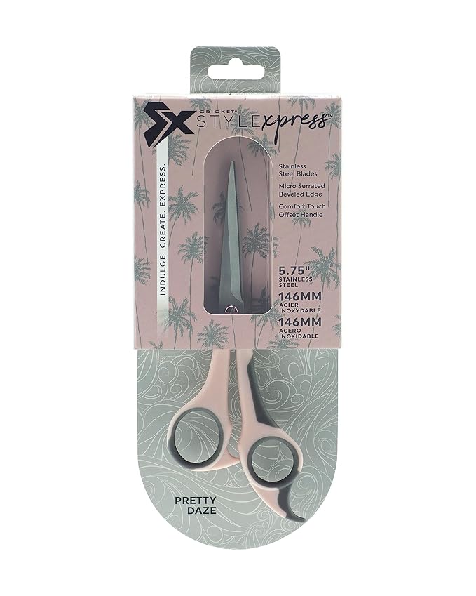 Cricket Style Xpress Pretty Daze Hair Cutting Scissors - Sharp Micro-Serrated Beveled Blades, Stainless Steel Shears Hair Scissors - Wet & Dry Use, Barber Accessories - 5.75", Soft Pink and Gray