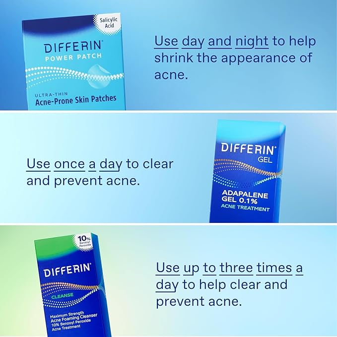 Differin Acne Patches, Pimple Patches for Acne Prone Skin, Formulated with Salicylic Acid and Centella, Fast Triple Action Power Patch for Day & Night, Dermatologist Tested, 36 Count (Pack of 12)