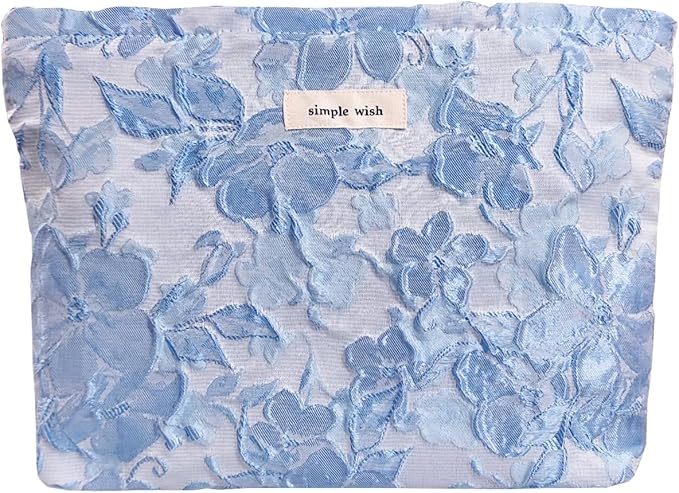 STARDW Aesthetic Floral Makeup Bag Cute Small Cosmetic Bags for Women Girls, Travel Toiletry Bag Large Capacity Zipper Makeup Pouch, Purse Organizer Pouches (Embossed Flowers)