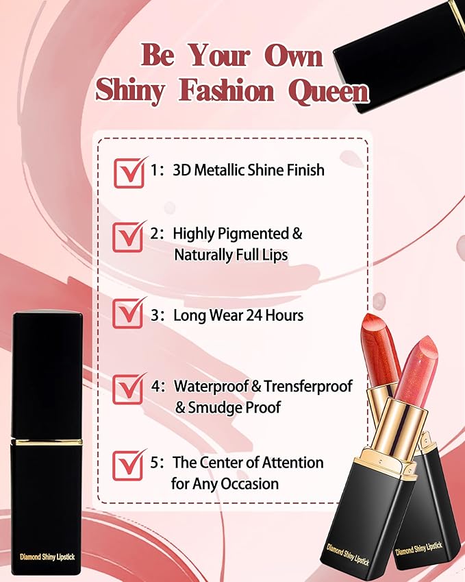 Metallic Gold Color Changing Shimmer Lipstick for Women,3D Shine High Impact Long Lasting Hydrating Transfer Proof Lipstick,Creamy Matte Non Sticky Plumping Lip Gloss,Full Coverage Lip Color Makeup 01