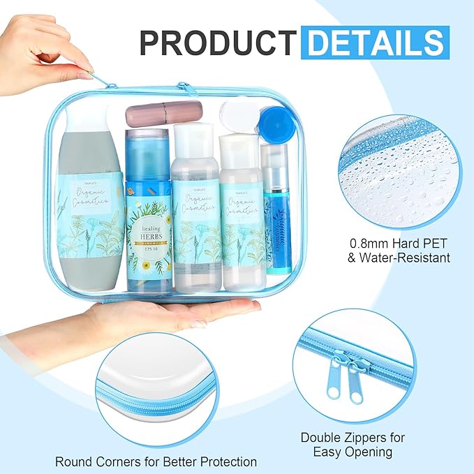 Hoolerry 3 Pcs Clear Hard Zipper Case Plastic Pouch Transparent Hard Case Clear Makeup Bag Portable Travel Organizer Bin for Cosmetics, Building Blocks, Puzzles (Multicolor,M)
