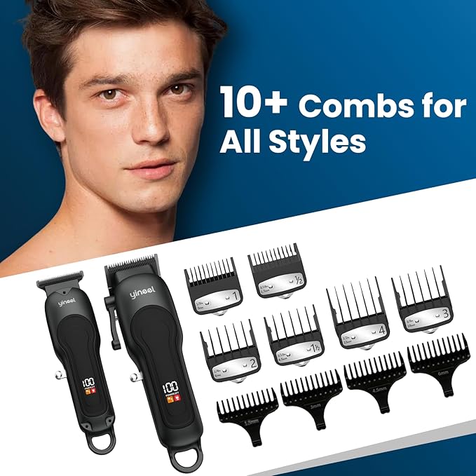 Yineel Hair Clippers for Men, Professional Cordless Clippers & Trimmer Set, Super Quiet, Clippers for Hair Cutting Kit with LED Display, Gift for Men Women Barber Kid
