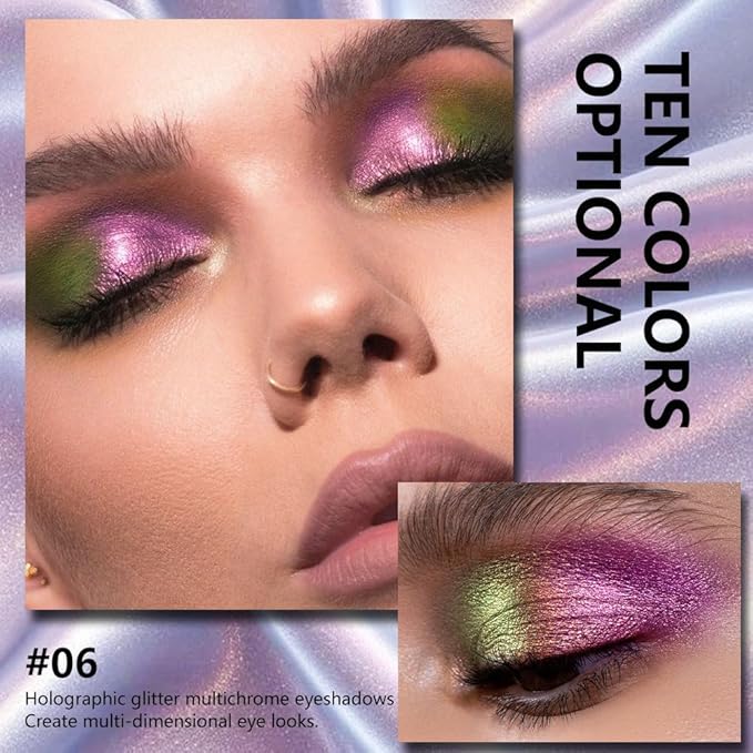evpct Mermaid Purple Gold Duochrome Chameleon Liquid Eyeshadow, Multichrome Metallic Glitter Liquid Eye Shadow Makeup for Women, Waterproof Color Shifting High Pigment Holographic Iridescent Eyeshadow