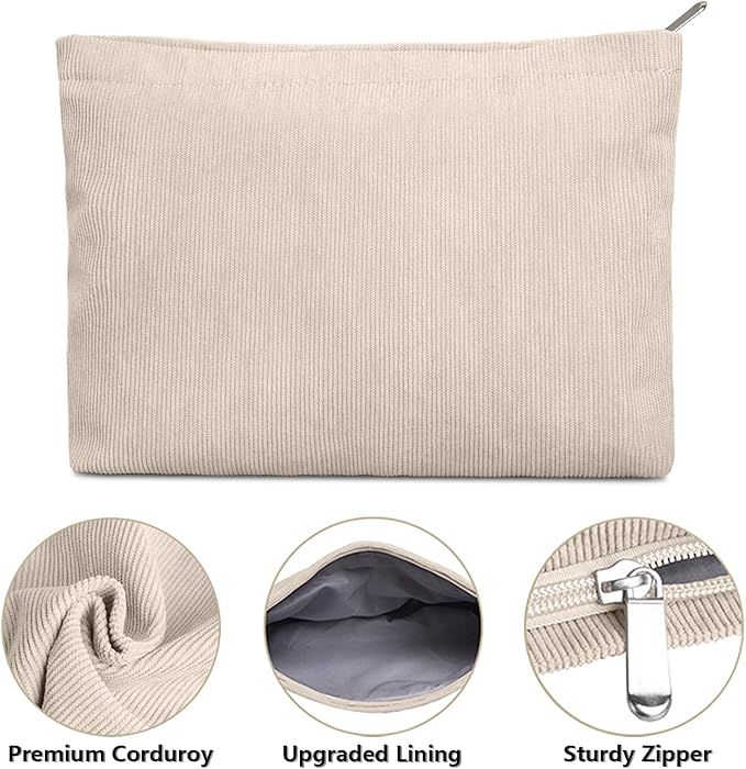 FITDON 2PCS Cosmetic Bags for Women Makeup Bag for Purse Small Corduroy Makeup Pouch Travel Make Up Bag with Zipper Toiletry Bag Organizer