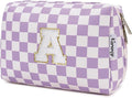 Narwey Christmas Gift for Women Girls, Initial Makeup Bag for Bridesmaid Teacher Sister Friend Graduation Gifts, Personalized Monogram Cosmetic Toiletry Bag, Teen Girls Trendy Stuff (Purple A)