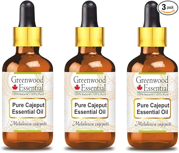 Greenwood Essential Pure Cajeput Essential Oil (Melaleuca cajeputi) with Glass Dropper Steam Distilled (Pack of Three) 100ml X 3 (10.1oz)