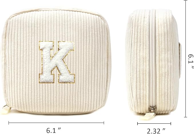 LETGO Birthday Gifts for Women Small Personalized Initial Monogram Makeup Bag,Preppy Corduroy Makeup Bags Travel Toiletry Bag Cute Pouch Purse for Her Mom Girlfriend Wife Sister Teacher Bridesmaid