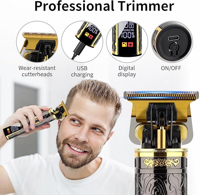 HIENA PRO Professional Hair Clipper Set for Men, Rechargeable Cordless Clippers and Trimmers Set, Electric Foil Shavers and Beard Trimmers, Hair Cutting Tools with LED Display, Gifts for Men