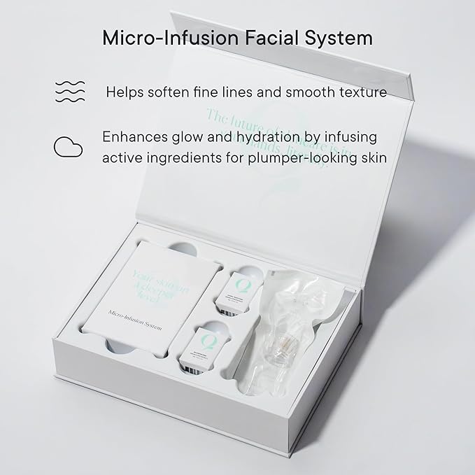 Qure Micro Infusion System for Face & Neck - Facial Moisturizing Essence, Even-looking tone, Serum for All Skin Types, Refreshed and Luminous Skin - 2-Month Supply