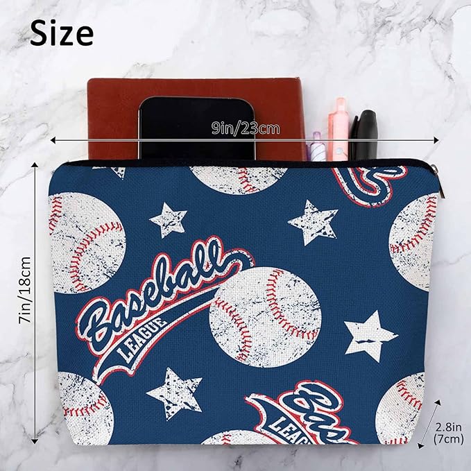 Baseball Makeup Organizer Bag Cosmetic Bag For Men Women, Sports Ball Softball Baseball Blue Travel Toiletry Bag Flax Makeup Bags Purse Business Makeup Pouch For Toiletries Cosmetics