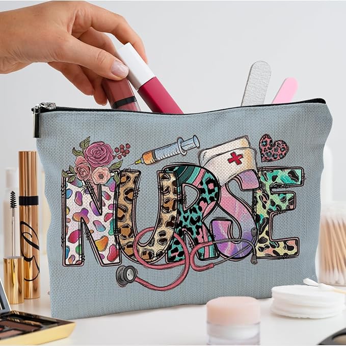 Nurse Makeup Bags,Nurse Gifts for Women,Nurse Cosmetic Bags With Zipper,Nurse Gifts for Nursing Student,Student Nurse Gifts(Blue)