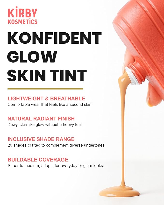 Konfident Glow Skin Tint – Beige Bliss Hydrating Oil-Free Glass-Skin Foundation, Buildable Light-to-Medium Coverage, 30 ml – Inclusive Clean Makeup for Radiant Confidence