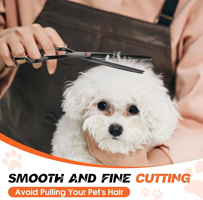 JASON 7.5" Dog Grooming Scissor - Professional Thinning Shear with 37 Teeth Japanese Stainless Steel Blender Scissors for Dogs, Cats and Other Pets (Thinning, Black) Christmas Gift