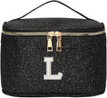 EURYNOME Makeup Bag with Custom Letter L, Water-Resistant Travel Organizer Pouch, (8.3x5.1x5.1 Inch) Cosmetic Case for Women