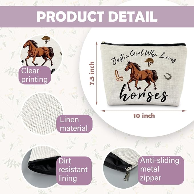 RYYCDOIHorse Lovers Make Up Bag, Horse Cosmetic Bag, Girls Horses Gifts