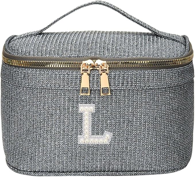 EURYNOME Makeup Bag with Custom Letter L, Water-Resistant Travel Organizer Pouch, (8.3x5.1x5.1 Inch) Cosmetic Case for Women