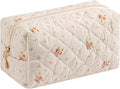 JOVAKIT Square Makeup Bag Cute Cosmetic Bag for Women, Floral Coquette Aesthetic Toiletry Bag, Zipper Make Up Pouch, Travel Make Up Organizer Bag (White Small Flower)