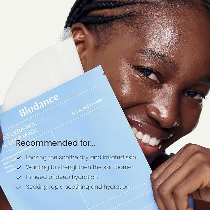 BIODANCE Hydro Cera-nol Real Deep Mask, Overnight Hydrogel Mask, Hydrating Facial Mask For Sensitive Skin, Redness Reducing & Quick Soothing Effect, Korean Skincare, Stocking Stuffers |1.19oz(34g)x4ea