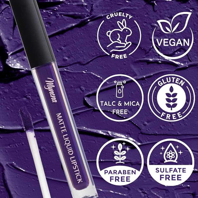 Mynena Purple Long Lasting Lipstick for Women Waterproof & Transfer-Proof | Hydrating with Shea Butter | Bold Pigment Intense Matte Color Lip Stain | Talc-Free & Vegan Product that Performs | Violet