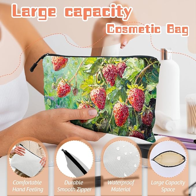 Cosmetic Bags Travel Makeup Toilet Case Waterproof Pouch for Women Girls 6.7X9.45inches - Wild Strawberries on The Plant