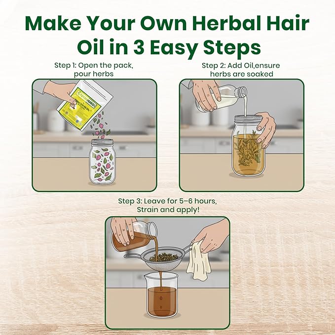 Foodherbs Premium Herbal Hair Oil Mix with 18 Ayurvedic Herbs for Natural Growth | 2x Long Hair | Strong Roots | Fuller Volume | Shiny Healthy Strands | DIY Oil Infusion | Hair Care | Thanks Giving