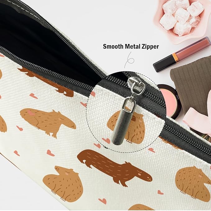 Capybara Gifts, 2 Pcs Cute Makeup Bag, Capybara Stuff Cosmetic Bag Travel Pouch, Friendship Graduation Birthday Animal Lovers Gifts for Women Girls Daughter Friend Niece Sisters
