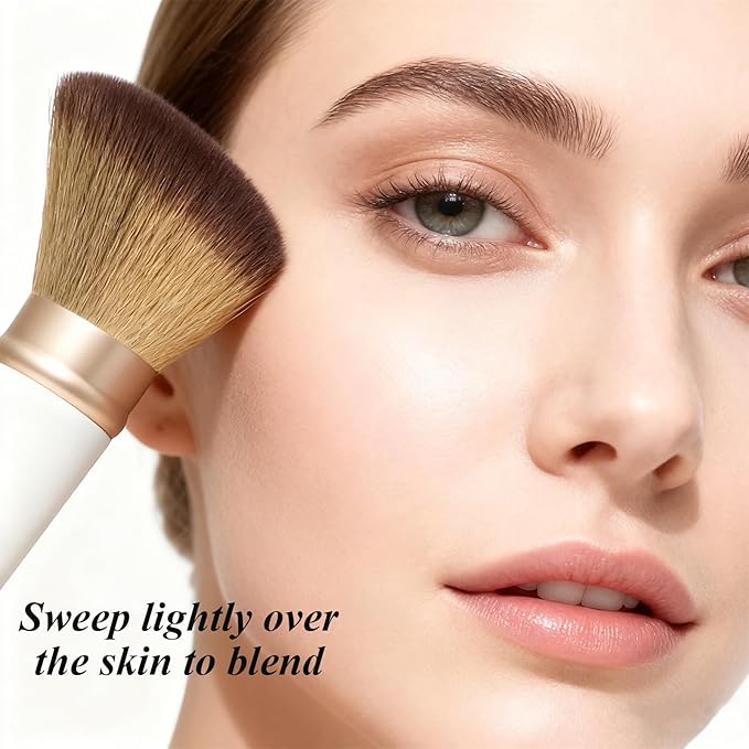 Makeup Brush Retractable Kabuki Brush for Liquid, Powder, Cream, Foundation, Powder Blush, Bronzer, and Flawless Face - White, Travel Size