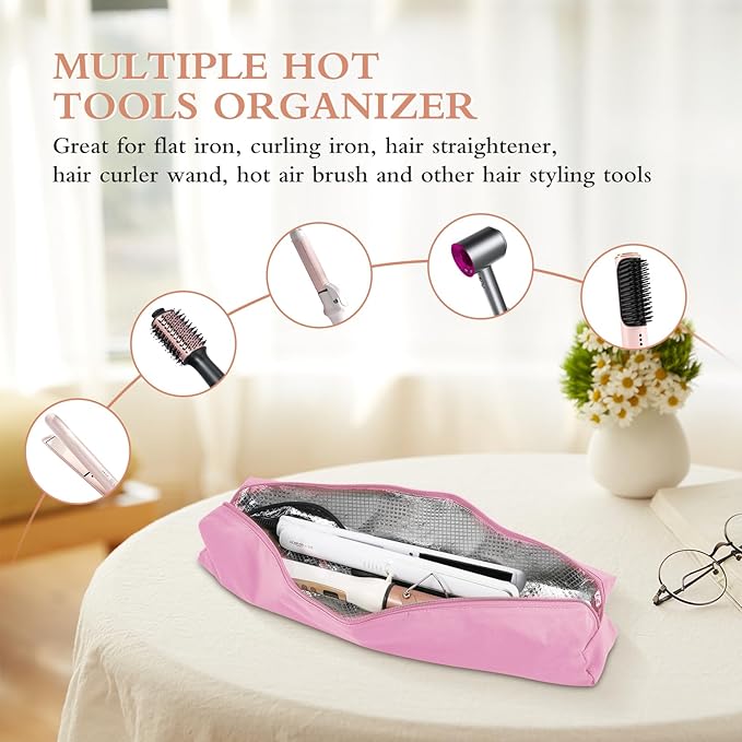 Professional Hot Hair Tools Organizer Bag Portable Travel Heat Resistant Storage Case Pouch for Curling Irons, Flat Irons, Hair Straightener and Styling Tools(17.7" x 3.2"x 3.2")
