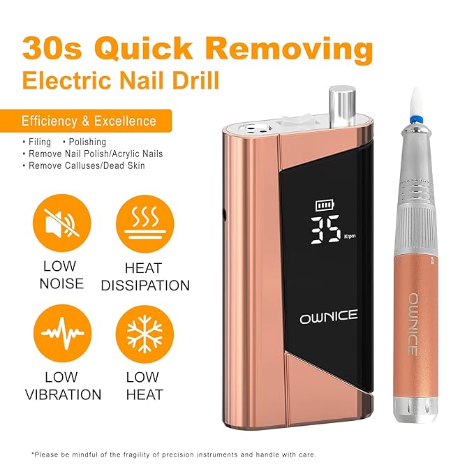 Electric Professional Nail Drill 35000RPM Cordless Portable Nail E-File Buffer Tools with Bits Perfect for Salon Manicure Pedicure Acrylic, Gel, Natural Nails(Rose Gold)
