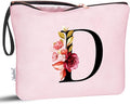 Vavabox A-Z Personalized Makeup Bag, Birthday Gifts for Women Mom, Gifts for Best Friend, Bride Bridesmaid Cosmetic bag (D, Pink)