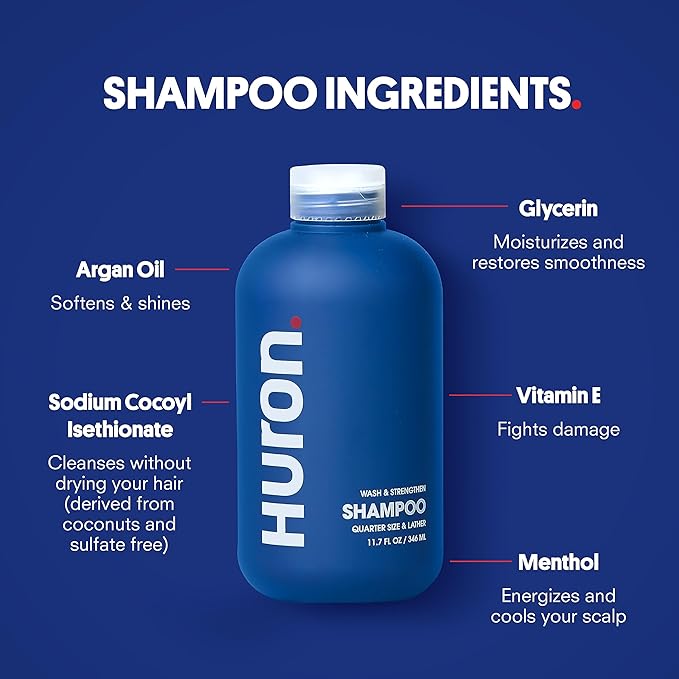 Huron Shower Kit - Shampoo, Conditioner, & Body Wash For Men - Sandalwood + Black Pepper Scent - Hydrating & Nourishing Men's Shampoo & Conditioner