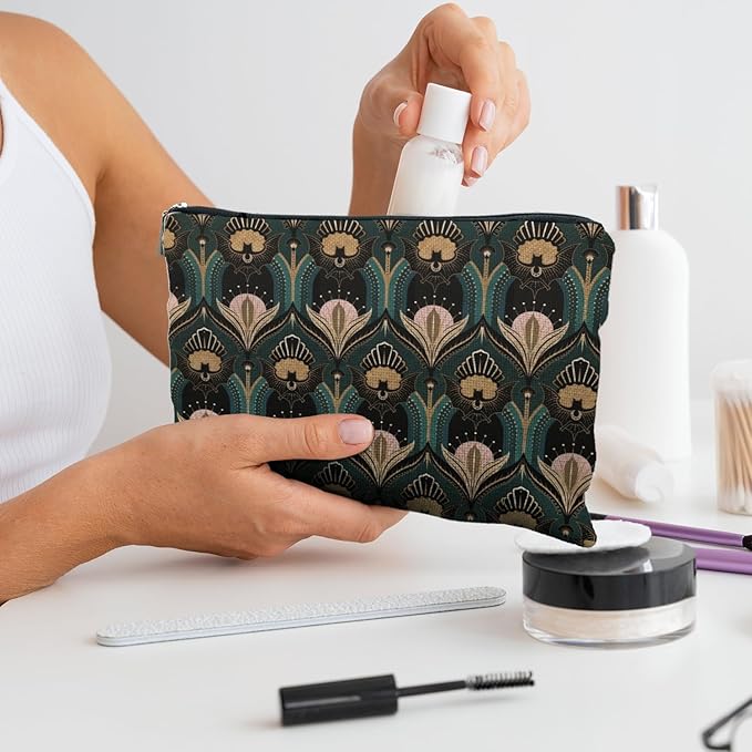 Witch Bags: Cosmetic Toiletry Bag - Vintage 1920s Gothic Bats and Flowers Aesthetic, Great for Women's Gothic Gifts or Halloween Gifts