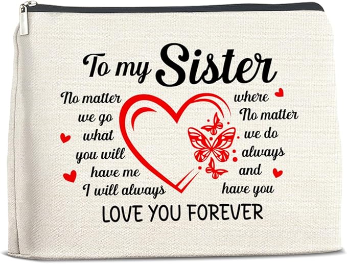 Sister Gifts Makeup Bag Christmas Birthday Gifts for Sister Cosmetic Bag Zipper Makeup Pouch