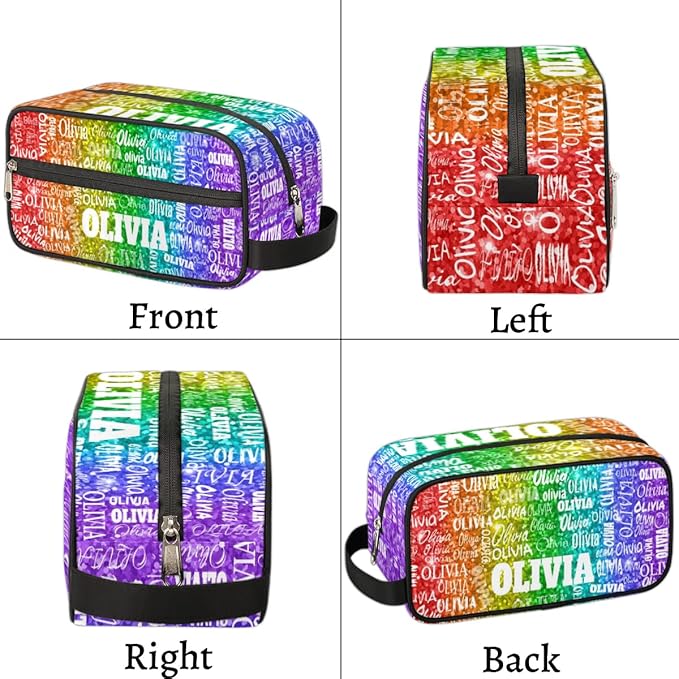 Personalized Name Toiletry Bag, Large Travel Cosmetic Bag Portable Makeup Organizer Bag for Women Bathroom Shower Essentials, Red Green Purple Sequins