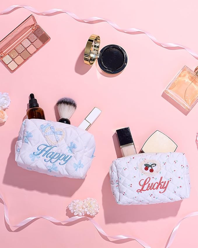 Van Fan & Shi Personalized Square Makeup Bag for Women, Customized Monogrammed Quilted Make Up Bags for Christmas (Personalized Square Makeup Bag)