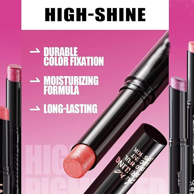 Pink Red Lipstick For Women Matte Nude Glitter Highly Pigmented Moisturizing Lip stick Hypoallergenic Waterproof Long Lasting Lipsticks Quick Makeup Lightweight Portable # 01