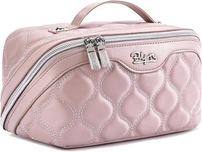 BOYATU Travel Makeup Bags for Women Cosmetic Bag: Puffy Make up Bags Set of 3 - Vegan Leather Makeup Organizer - Waterproof Large Toiletry Bag with Compartments - Travel Essentials (H-3-Pink)