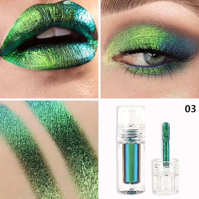 evpct Green Duochrome Chameleon Liquid Eyeshadow, Multichrome Metallic Glitter Liquid Eye Shadow Makeup for Women, Waterproof Multi Color Shifting High Pigment Holographic Iridescent Eyeshadow