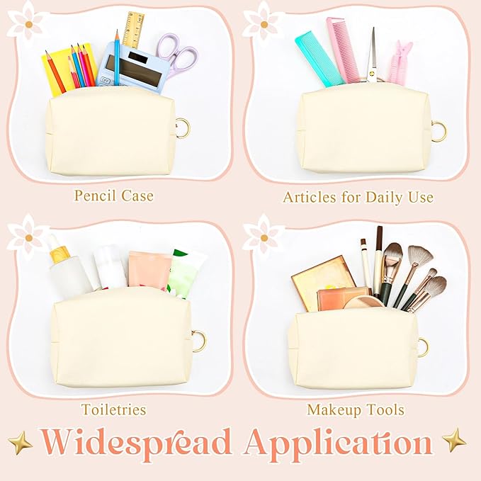 Chunful 24 Pcs Preppy Makeup Bag PU Leather Cosmetic Bag Bulk Makeup Plain Pouch Waterproof Toiletry Purse for Women Traveling Preppy Pencil Case Travel Purse Cosmetic(Beige)