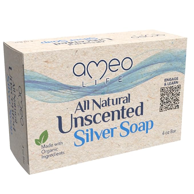 Ameo Life Colloidal Silver Soap Bar 4oz – 30ppm Unscented Natural Cleanser for Face & Body – Gentle Skincare for Women & Men