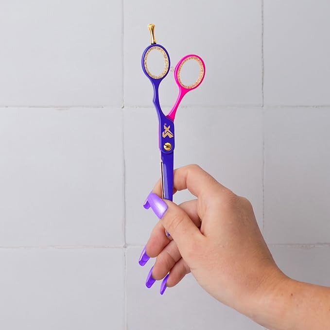 Cricket Shear Xpressions Charmed Life 5.75” Professional Stylist Hair Cutting Scissors, Japanese Stainless Steel Shears, Ms. Behaving (Hot Pink & Electric Purple)